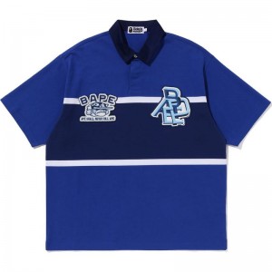 Men Bape Color Blocking Oversized Rugby Polo T Shirts Blue USA | DJ0209529