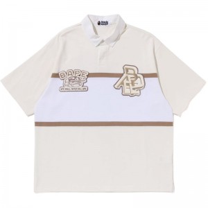Men Bape Color Blocking Oversized Rugby Polo T Shirts White USA | PN0385735