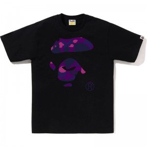 Men Bape Color Camo Ape Face Tee T Shirts Black Purple USA | UK5922992