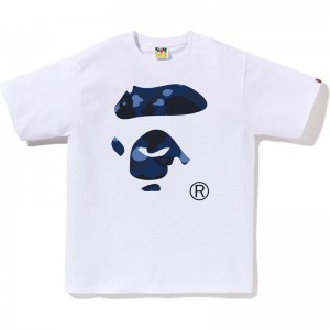 Men Bape Color Camo Ape Face Tee T Shirts White Navy USA | WI2105015