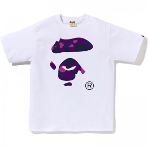 Men Bape Color Camo Ape Face Tee T Shirts White Purple USA | CJ5921691