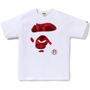 Men Bape Color Camo Ape Face Tee T Shirts White Red USA | YW8208728