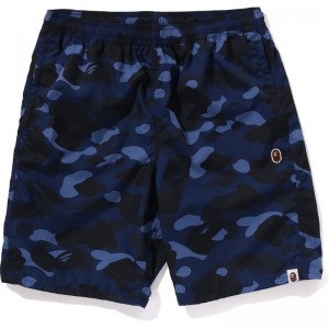 Men Bape Color Camo Ape Head One Point Beach Shorts Shorts Navy USA | IR5197617