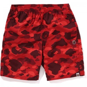 Men Bape Color Camo Ape Head One Point Beach Shorts Shorts Red USA | CI4168518
