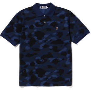 Men Bape Color Camo Ape Head One Point Polo Relaxed Fit T Shirts Navy USA | EK7917297
