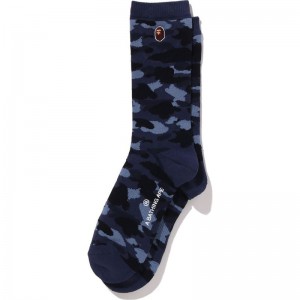 Men Bape Color Camo Ape Head One Point Socks Socks Navy USA | XF7424844