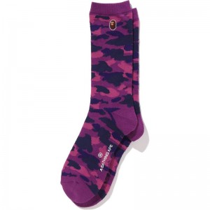 Men Bape Color Camo Ape Head One Point Socks Socks Purple USA | ZO7159419