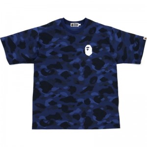 Men Bape Color Camo Ape Head Relaxed Fit Tee Cut And Sewn Navy USA | LN2714674
