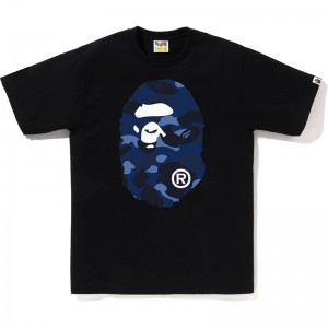Men Bape Color Camo Big Ape Head Tee T Shirts Black Navy USA | LY1263823