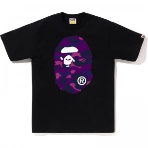 Men Bape Color Camo Big Ape Head Tee T Shirts Black Purple USA | AQ5949799