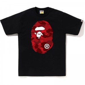 Men Bape Color Camo Big Ape Head Tee T Shirts Black Red USA | OA1587157