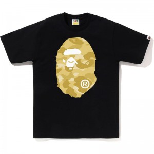 Men Bape Color Camo Big Ape Head Tee T Shirts Black Yellow USA | VO6062902