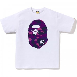 Men Bape Color Camo Big Ape Head Tee T Shirts White Purple USA | OI6736876