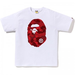 Men Bape Color Camo Big Ape Head Tee T Shirts White Red USA | WP5354334