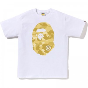 Men Bape Color Camo Big Ape Head Tee T Shirts White Yellow USA | KX2145015