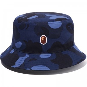 Men Bape Color Camo Bucket Hat Caps Navy USA | OE4741471