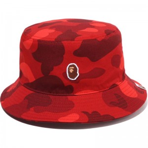 Men Bape Color Camo Bucket Hat Caps Red USA | PT5426146