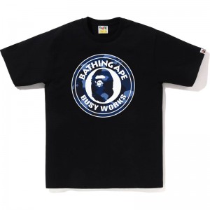 Men Bape Color Camo Busy Works Tee T Shirts Black Navy USA | DP6052202