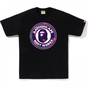 Men Bape Color Camo Busy Works Tee T Shirts Black Purple USA | ZQ4657267