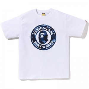 Men Bape Color Camo Busy Works Tee T Shirts White Navy USA | UR8798278