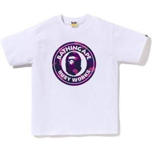 Men Bape Color Camo Busy Works Tee T Shirts White Purple USA | PW7016006