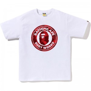 Men Bape Color Camo Busy Works Tee T Shirts White Red USA | SV7903593