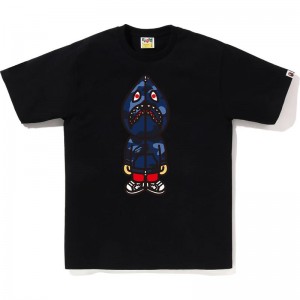 Men Bape Color Camo Classic Milo Shark Tee T Shirts Black Navy USA | ML5108918