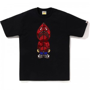 Men Bape Color Camo Classic Milo Shark Tee T Shirts Black Red USA | OU7270020