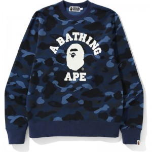 Men Bape Color Camo College Crewneck Sweatshirts Navy USA | BK0612662