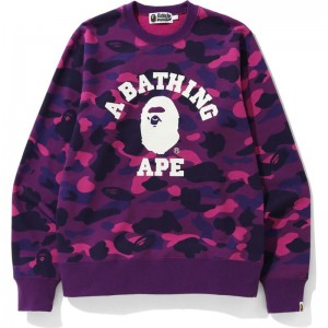 Men Bape Color Camo College Crewneck Sweatshirts Purple USA | EL2544854