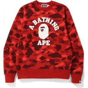 Men Bape Color Camo College Crewneck Sweatshirts Red USA | TK1020600