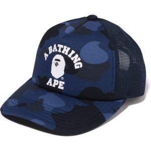 Men Bape Color Camo College Mesh Cap Caps Navy USA | CB9815185