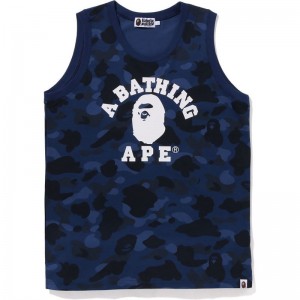 Men Bape Color Camo College Tank Top T Shirts Navy USA | VM9524654