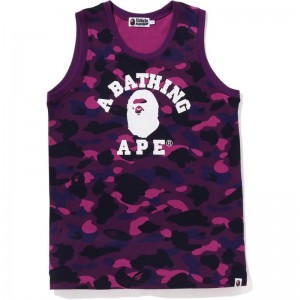 Men Bape Color Camo College Tank Top T Shirts Purple USA | EY5538158