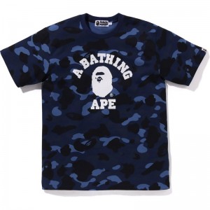 Men Bape Color Camo College Tee Cut And Sewn Navy USA | KY9543653