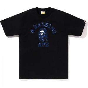 Men Bape Color Camo College Tee T Shirts Black Navy USA | TO1647867