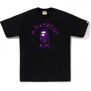Men Bape Color Camo College Tee T Shirts Black Purple USA | KP1772272
