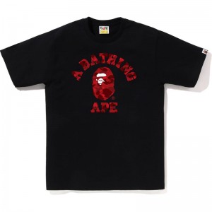 Men Bape Color Camo College Tee T Shirts Black Red USA | NS0997597
