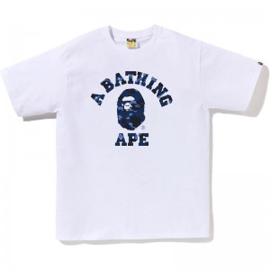 Men Bape Color Camo College Tee T Shirts White Navy USA | US4298428