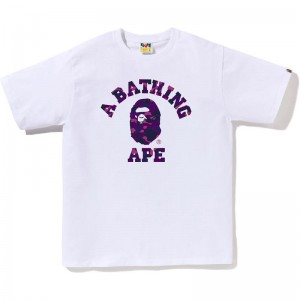 Men Bape Color Camo College Tee T Shirts White Purple USA | WX4189419