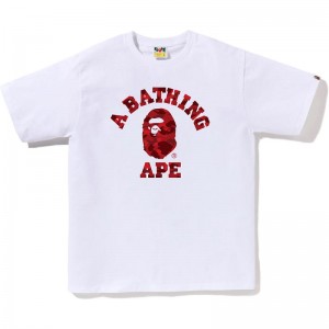 Men Bape Color Camo College Tee T Shirts White Red USA | NH3084104