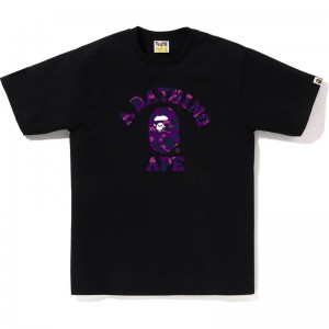 Men Bape Color Camo College Tee T Shirts Black Navy USA | PR5971091
