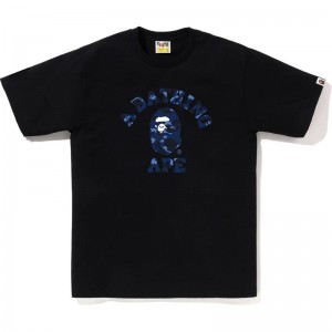 Men Bape Color Camo College Tee T Shirts Black Purple USA | AJ7538858