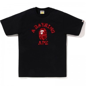 Men Bape Color Camo College Tee T Shirts Black Red USA | TU1824484