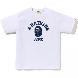 Men Bape Color Camo College Tee T Shirts White Navy USA | OM8820580