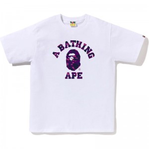 Men Bape Color Camo College Tee T Shirts White Purple USA | PS9690160