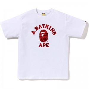 Men Bape Color Camo College Tee T Shirts White Red USA | MT7976596