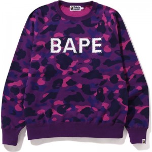 Men Bape Color Camo Crystal Stone Relaxed Fit Crewneck Sweatshirts Purple USA | VT3808488