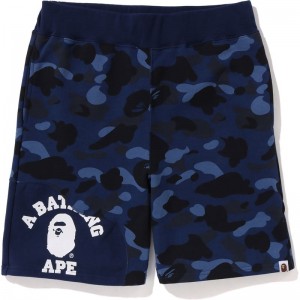Men Bape Color Camo Cutting Sweat Shorts Shorts Navy USA | FS8002902