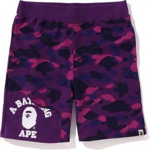 Men Bape Color Camo Cutting Sweat Shorts Shorts Purple USA | XT8707577